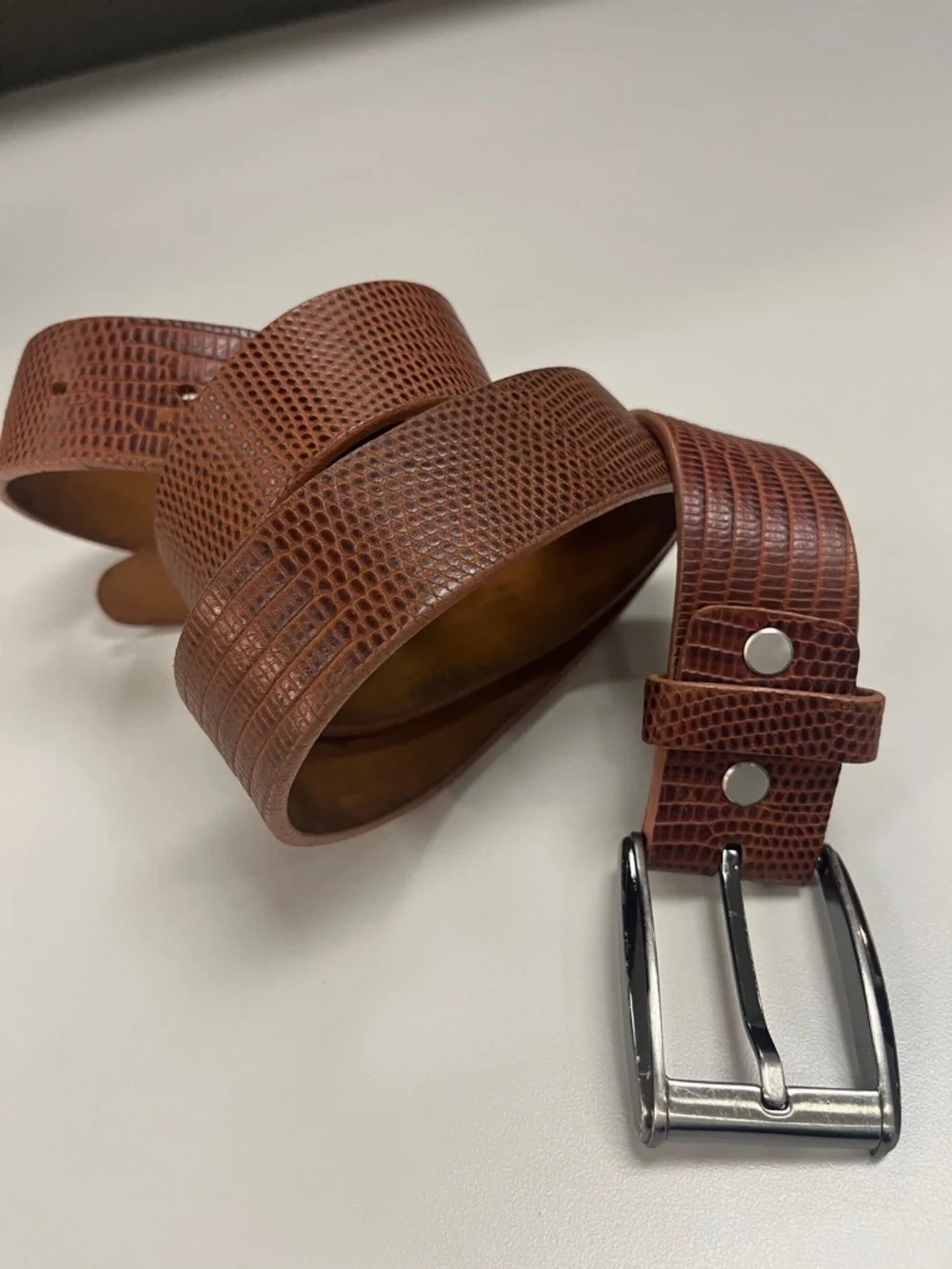 Remo Tulliani Textured Brown Leather Belt with Silver Buckle
